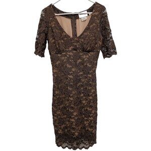 Vintage 90s Hugo Buscati Womens Dress Sz 10 Brown Lace Floral Empire Waist Fairy